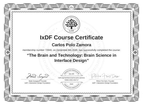 The Brain and Technology: Brain Science in Interface Design certificate