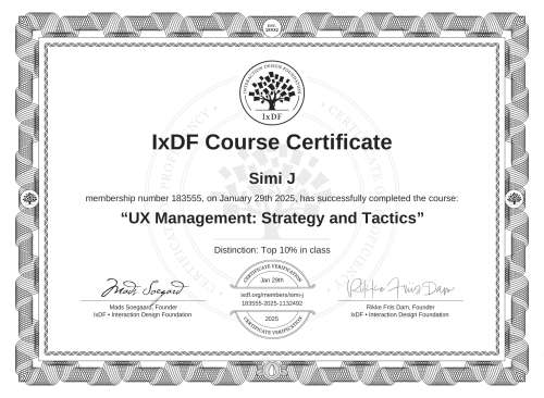 UX Management: Strategy and Tactics certificate