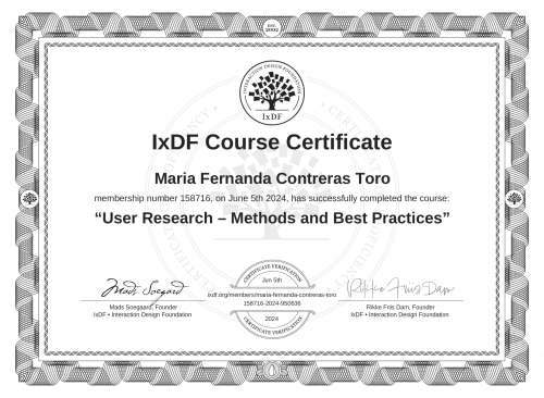 User Research – Methods and Best Practices certificate
