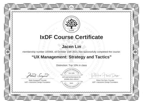 UX Management: Strategy and Tactics certificate