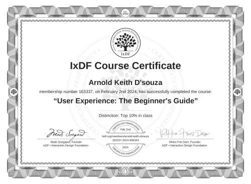 User Experience: The Beginner's Guide certificate