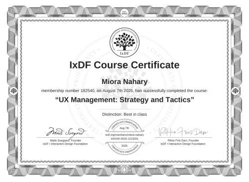 UX Management: Strategy and Tactics certificate