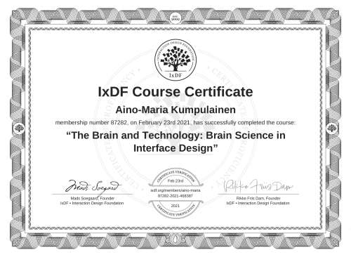 The Brain and Technology: Brain Science in Interface Design certificate