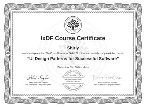 UI Design Patterns for Successful Software certificate
