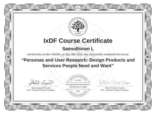 Personas and User Research: Design Products and Services People Need and Want certificate