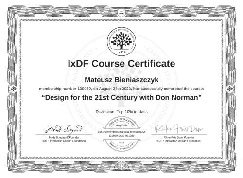 Design for the 21st Century with Don Norman certificate