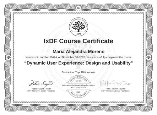 Dynamic User Experience: Design and Usability certificate