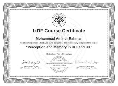 Perception and Memory in HCI and UX certificate
