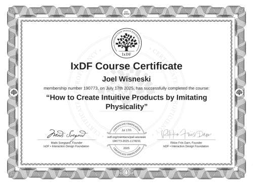 How to Create Intuitive Products by Imitating Physicality certificate