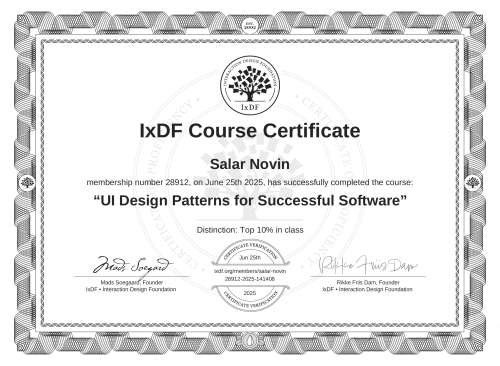 UI Design Patterns for Successful Software certificate