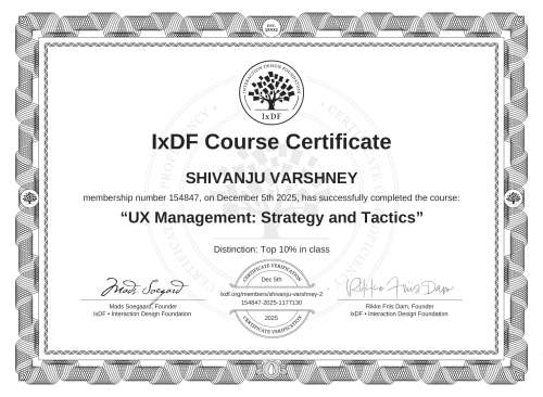 UX Management: Strategy and Tactics certificate