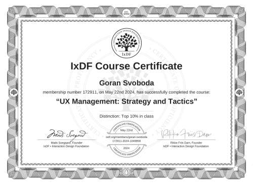 UX Management: Strategy and Tactics certificate