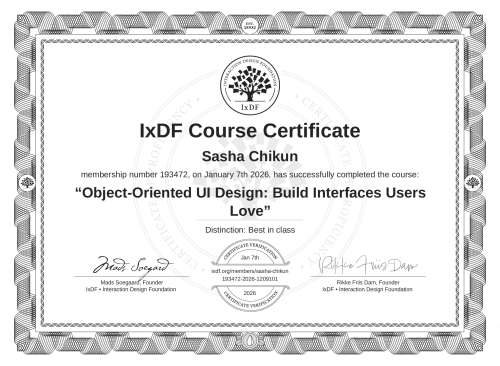 Object-Oriented UI Design: Build Interfaces Users Love certificate