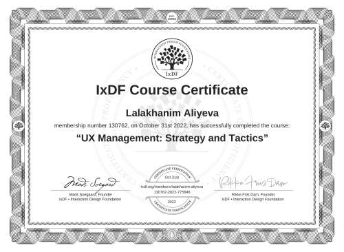UX Management: Strategy and Tactics certificate