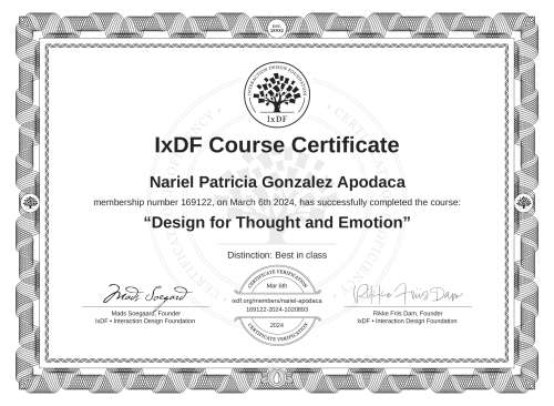 Design for Thought and Emotion certificate