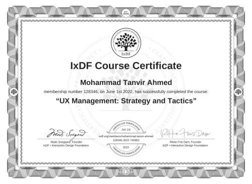 UX Management: Strategy and Tactics certificate