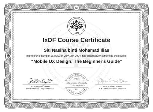 Mobile UX Design: The Beginner's Guide certificate