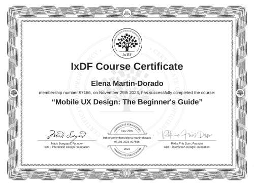 Mobile UX Design: The Beginner's Guide certificate