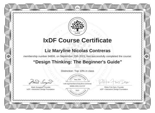 Design Thinking: The Beginner's Guide certificate