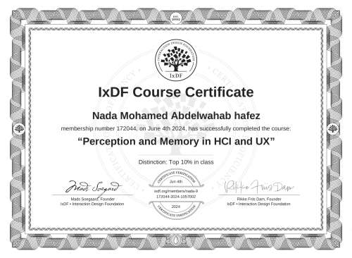 Perception and Memory in HCI and UX certificate