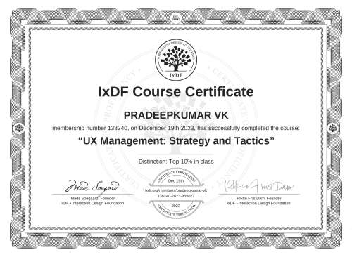 UX Management: Strategy and Tactics certificate