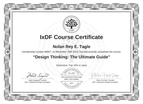 Design Thinking: The Ultimate Guide certificate