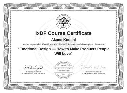 Emotional Design — How to Make Products People Will Love certificate