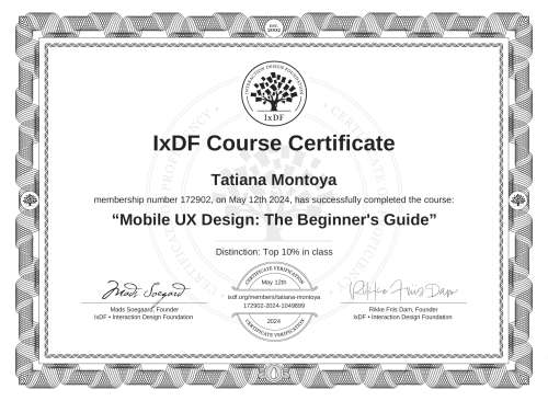 Mobile UX Design: The Beginner's Guide certificate