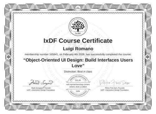 Object-Oriented UI Design: Build Interfaces Users Love certificate