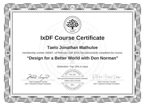 Design for a Better World with Don Norman certificate