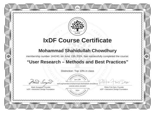 User Research – Methods and Best Practices certificate