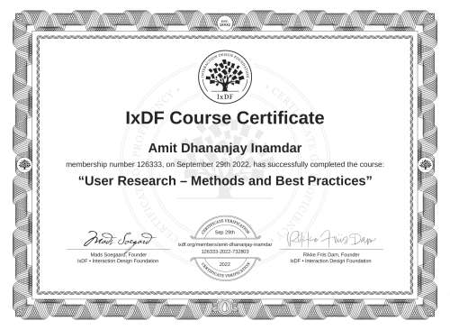 User Research – Methods and Best Practices certificate