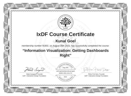Information Visualization: Getting Dashboards Right certificate