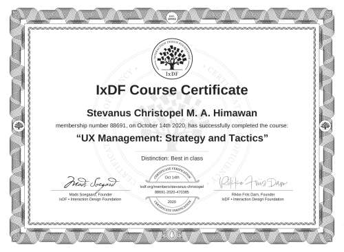 UX Management: Strategy and Tactics certificate
