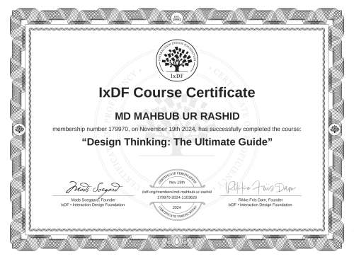 Design Thinking: The Ultimate Guide certificate