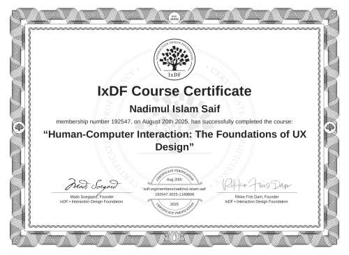 Human-Computer Interaction: The Foundations of UX Design certificate