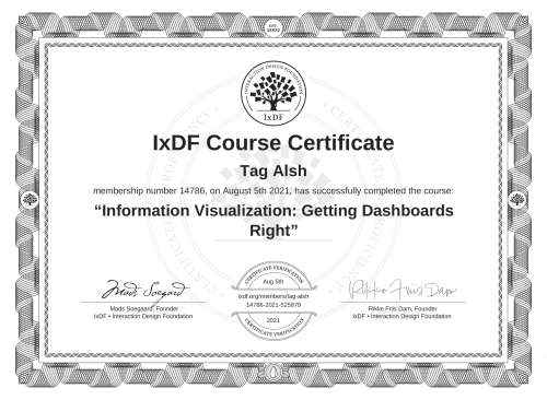 Information Visualization: Getting Dashboards Right certificate