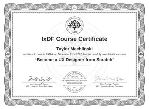 Become a UX Designer from Scratch certificate