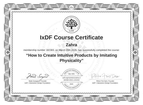 How to Create Intuitive Products by Imitating Physicality certificate