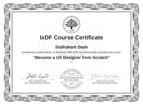 Become a UX Designer from Scratch certificate