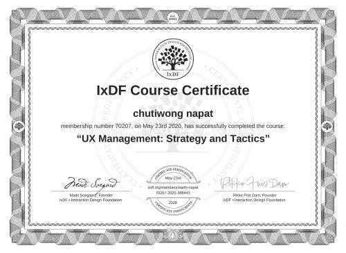 UX Management: Strategy and Tactics certificate