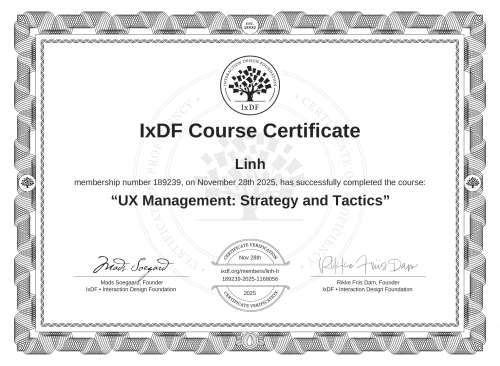 UX Management: Strategy and Tactics certificate