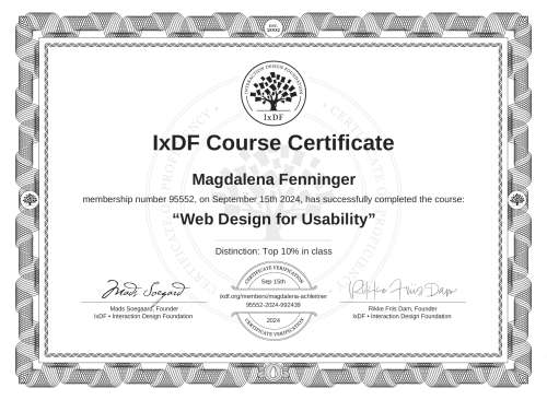 Web Design for Usability certificate