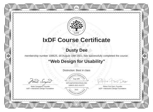 Web Design for Usability certificate