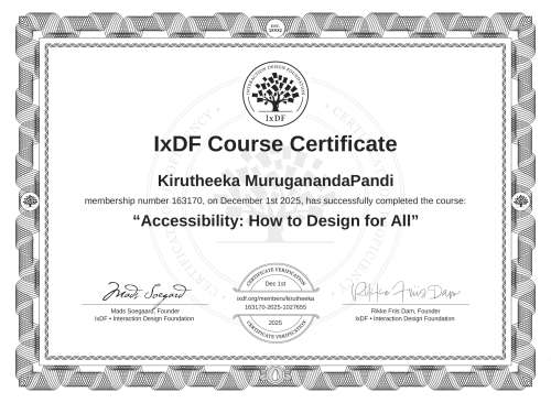 Accessibility: How to Design for All certificate