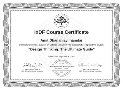 Design Thinking: The Ultimate Guide certificate