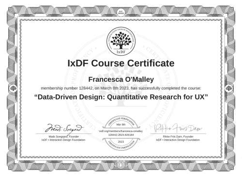Data-Driven Design: Quantitative Research for UX certificate