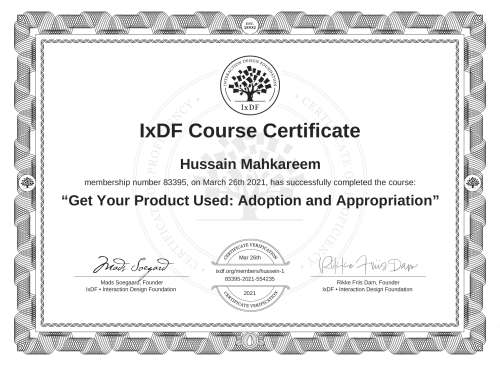 Get Your Product Used: Adoption and Appropriation certificate