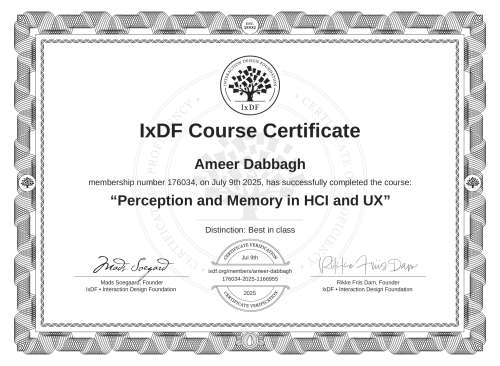 Perception and Memory in HCI and UX certificate