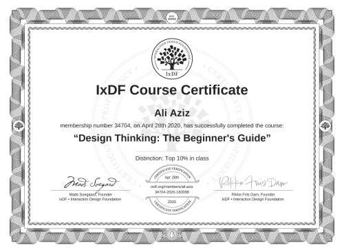Design Thinking: The Beginner's Guide certificate